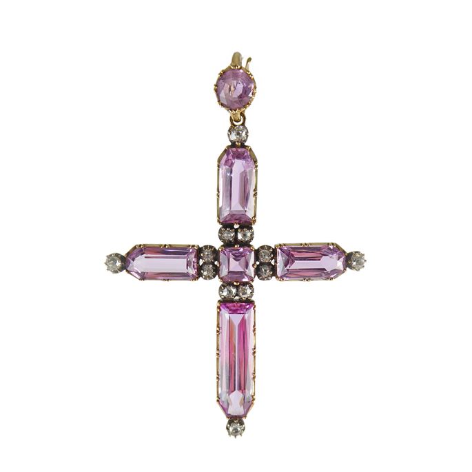 Antique pink topaz and diamond cross pendant, c.1830, | MasterArt